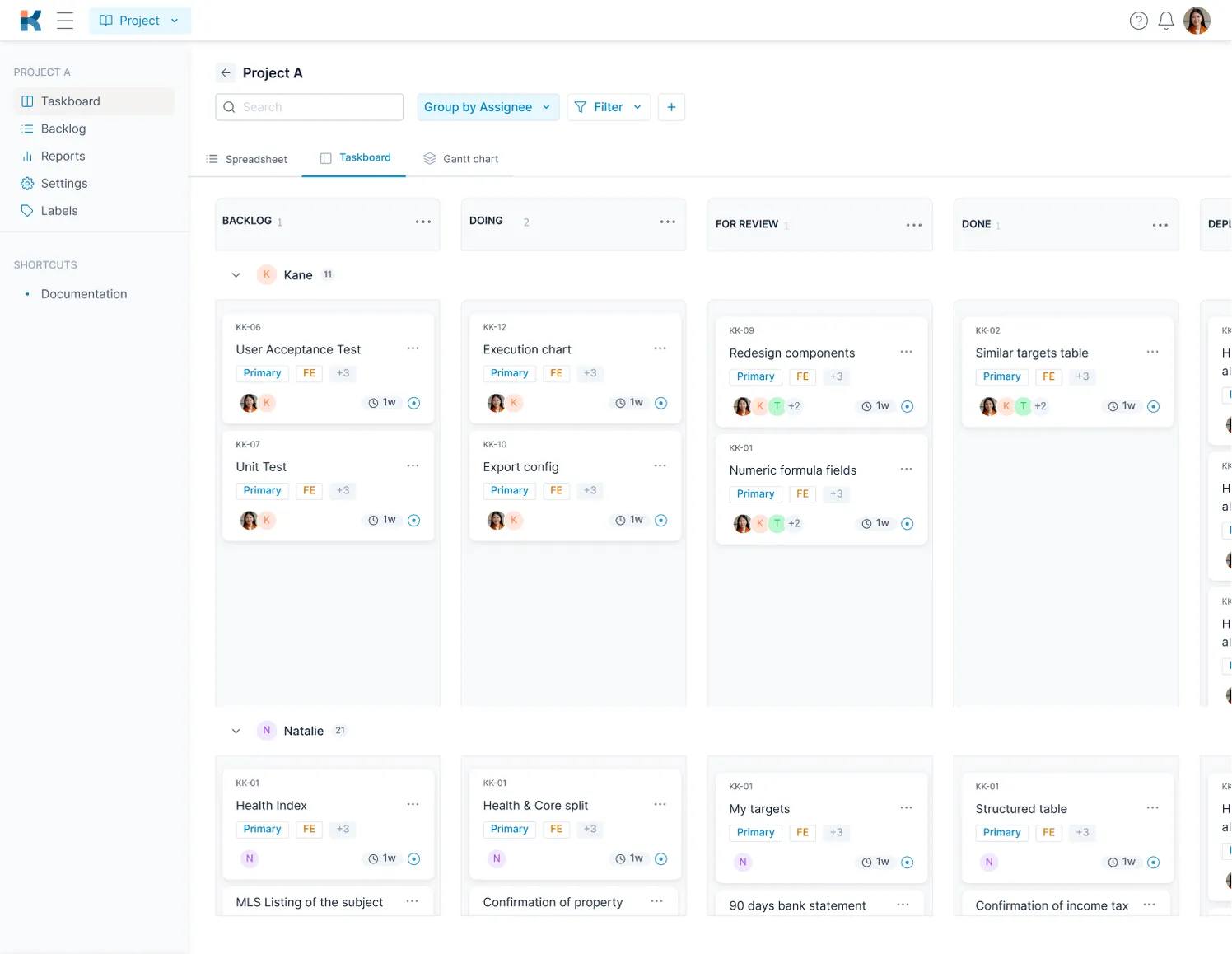 View and filter task tickets by the assignee in Klever Project